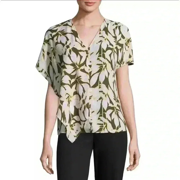 Worthington Olive Green V-Neck Georgette Blouse, Lareg - Picture 1 of 7